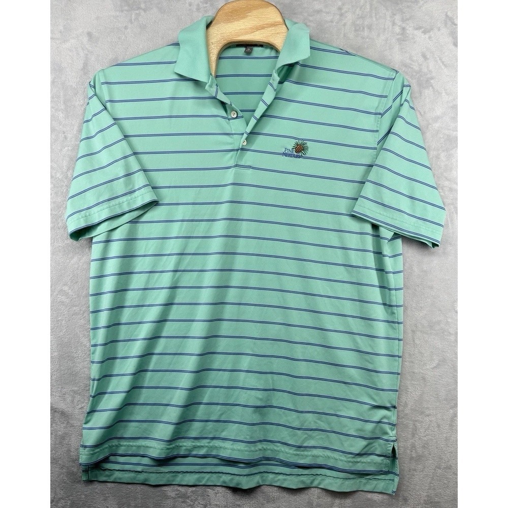 Peter Millar Summer‎ Comfort Striped Golf Polo Shirt Pine Needles Men's XL READ